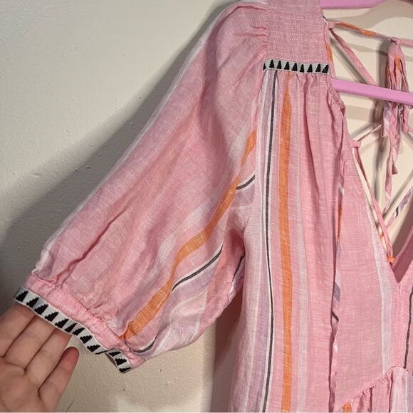 Lemlem X H&M Pink Linen Stripe Mini Short Dress Women's Size S - Picture 12 of 12
